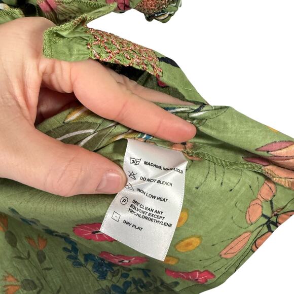 Fox and Hen Green Floral Puff Sleeve Blouse Boho Artsy Womens XS - Picture 4 of 5